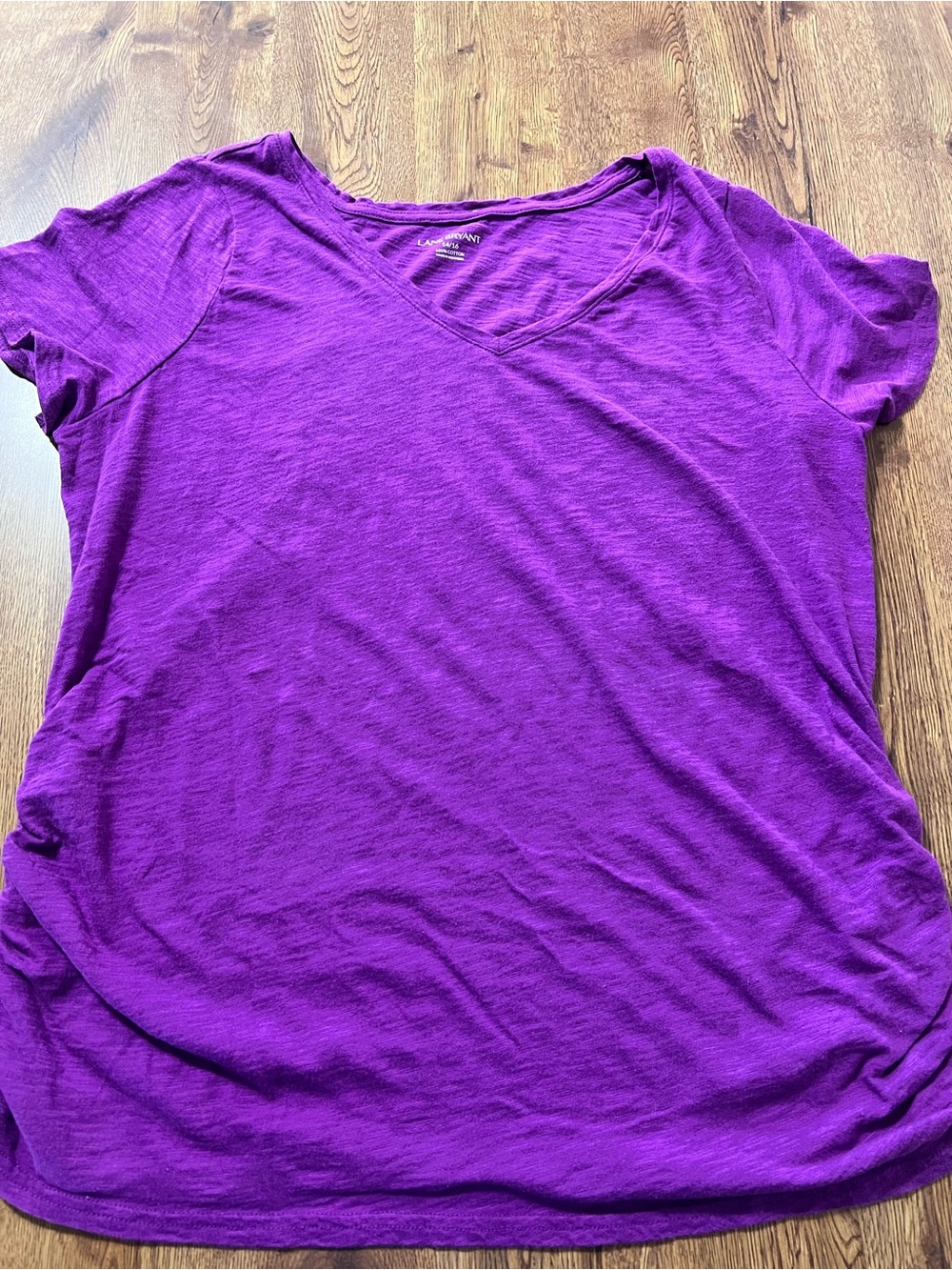 Lane Bryant Purple V-Neck Ruched T-Shirt Size 14/16